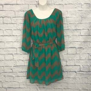 Chevron Print Green Dress